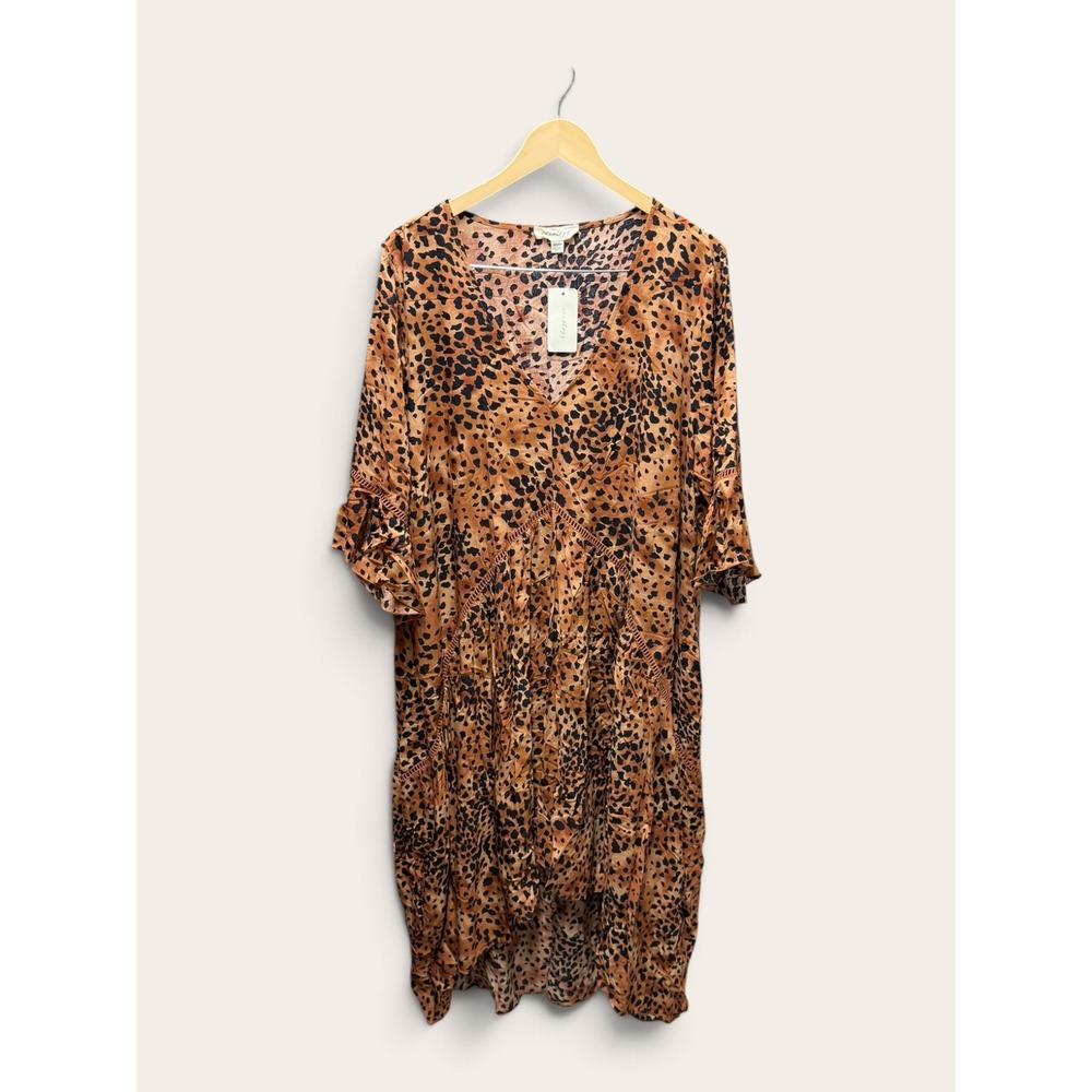 Aveology Azariah Animal Watercolour Leopard High Low Dress 22/24 NWT